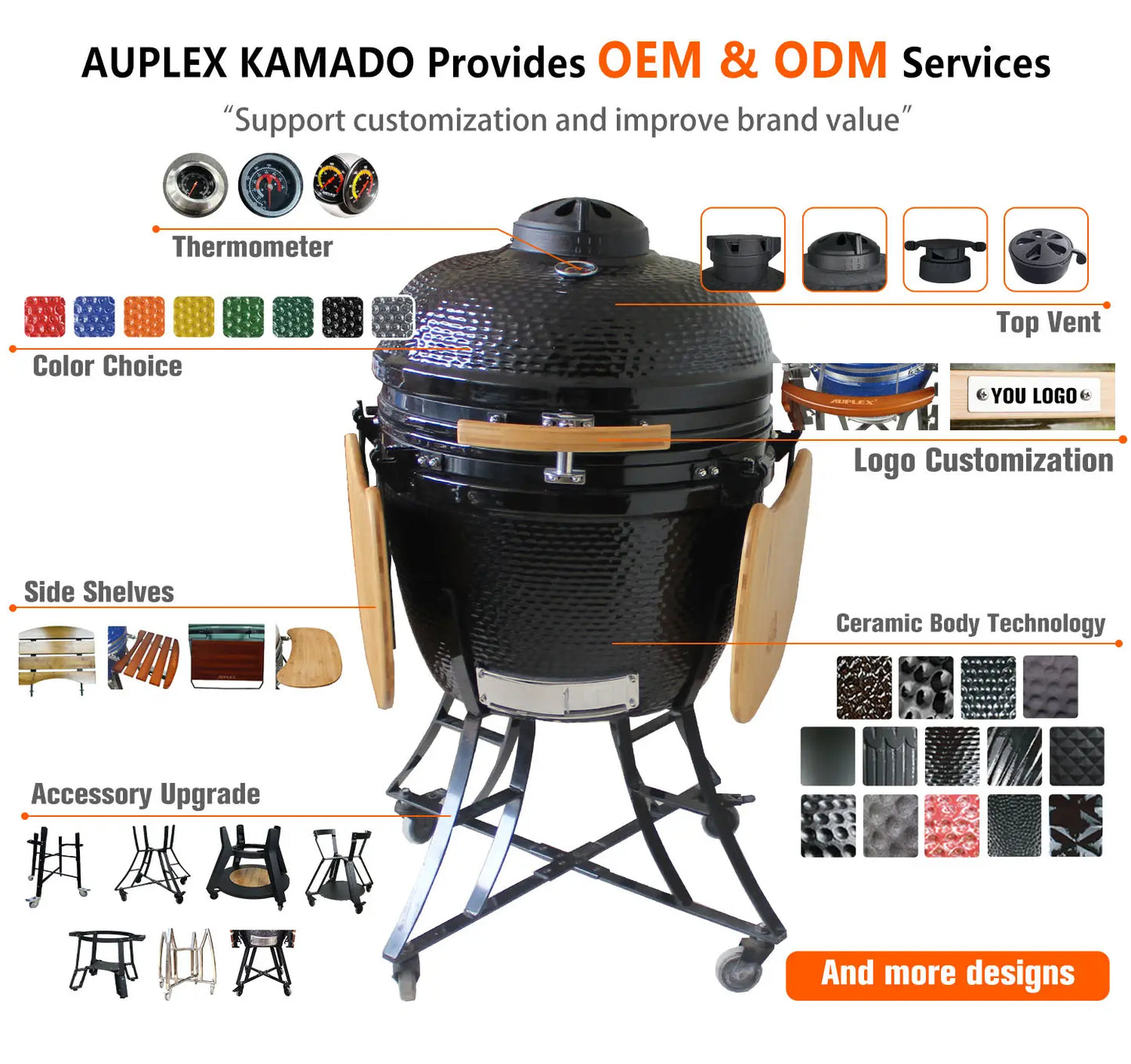 Auplex XL 24 Inch Egg Shape Green Smoker BBQ Charcoal Fuel Kamado Grills for Home Outdoor Kitchen Barbeque